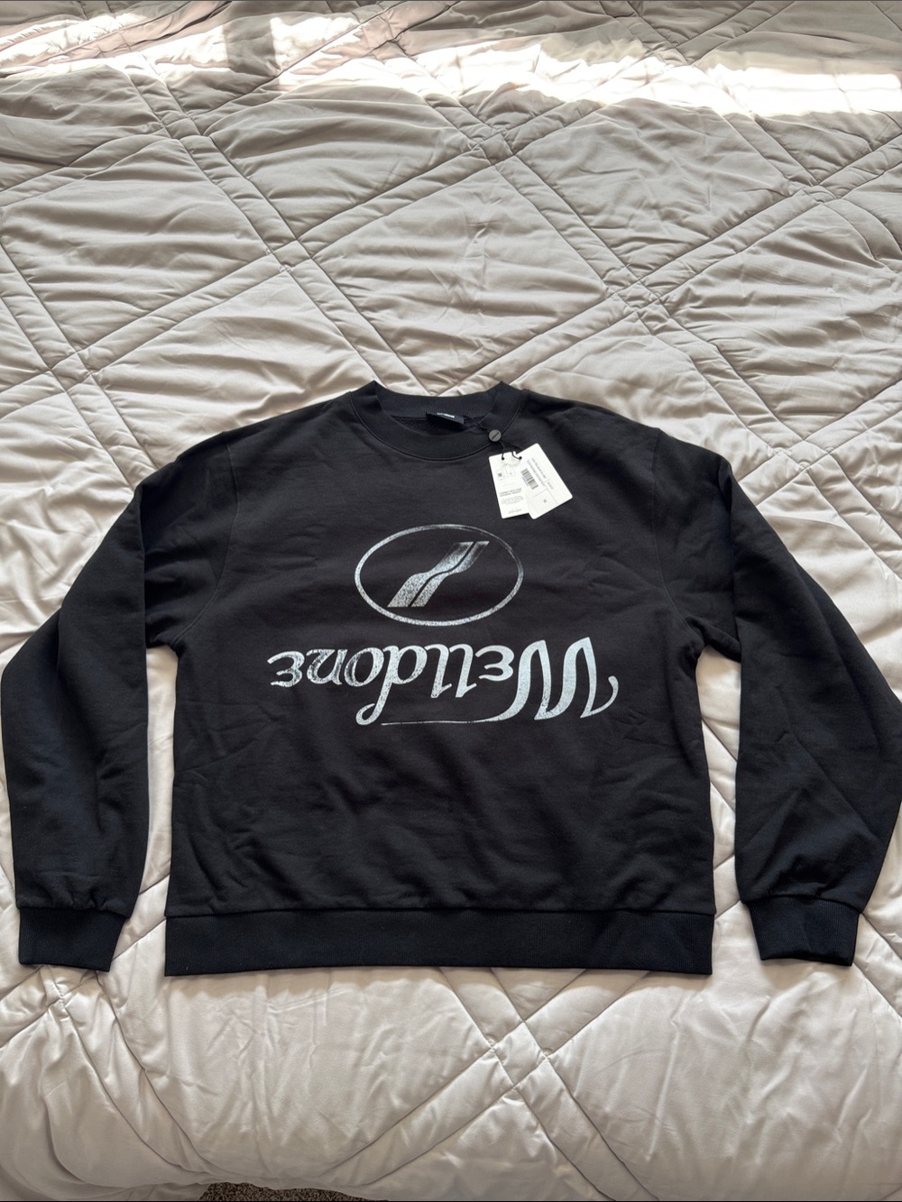 We11done Upside Down print Crewneck Sweater with Metallic Script